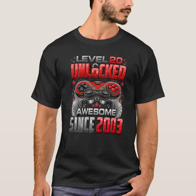 Camiseta Nível 20 Desbloqueado Incrível Desde o Aniversário (Frente)