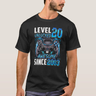 Camiseta Nível 20 Desbloqueado Incrível Desde o Aniversário