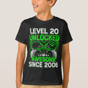 Camiseta Nível 20 Desbloqueado Rapazes de 20 Anos Aniversár