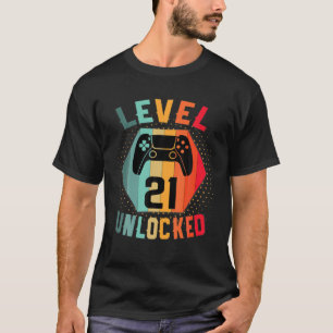 Camiseta Nível 21 Birthday Vintage Gamer 21º Nascimento Des