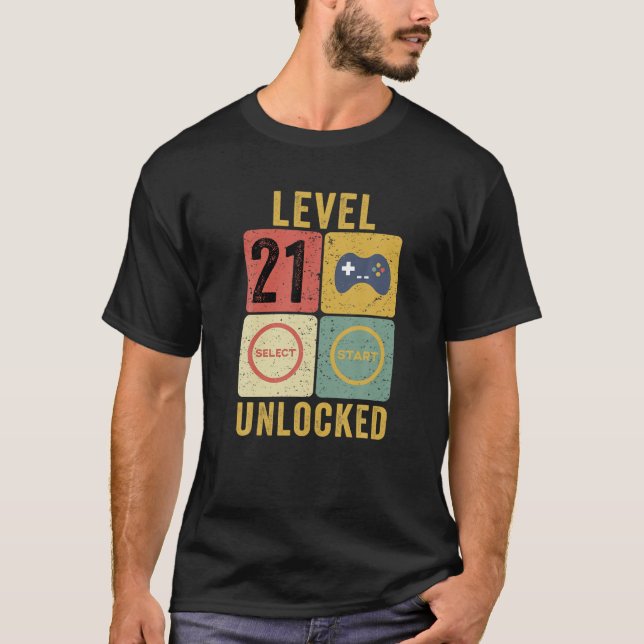 Camiseta Nível 21 Desbloqueado, 21º Aniversário Gamer De Ví (Frente)