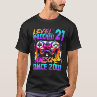 Camiseta Nível 21 Desbloqueado Incrível Desde a aniversário