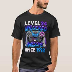 Camiseta Nível 24 Desbloqueado Incrível Desde 1998 24º Aniv