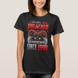 Camiseta Nível 24 Desbloqueado Incrível Desde 1999 24.º Ani