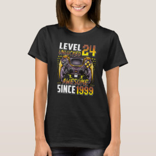 Camiseta Nível 24 Desbloqueado Incrível Desde 1999 24.º Ani