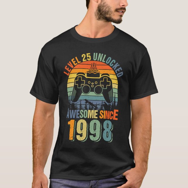 Camiseta Nível 25 25 de Aniversário Gamer 1998 Boys G (Frente)