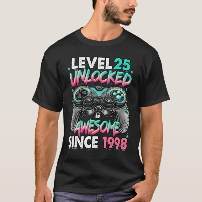 Camiseta Nível 25 Desbloqueado Incrível Desde 1998 25 Anive (Frente)