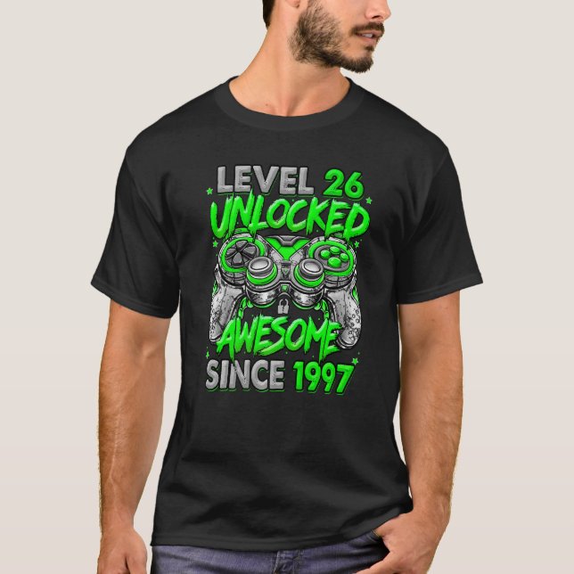 Camiseta Nível 26 Desbloqueado Incrível Desde 1997 26º Aniv (Frente)