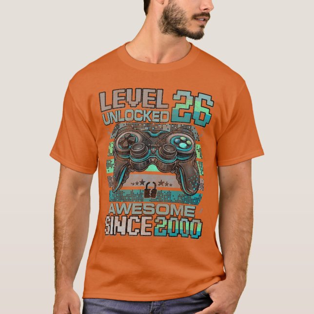 Camiseta Nível 26 Desbloqueado Incrível Desde 2000 Aniversá (Frente)
