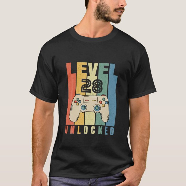 Camiseta Nível 28 Desbloqueados Do Gamer 28º Aniversário (Frente)