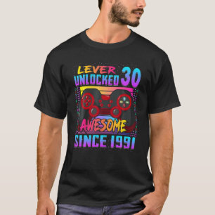 Camiseta Nível 30 Desbloqueado Incrível Desde 1991 aniver