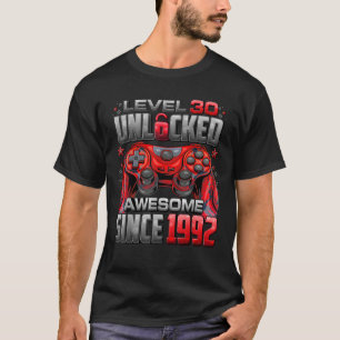 Camiseta Nível 30 Desbloqueado Incrível Desde 1992 aniversá