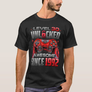 Camiseta Nível 30 Desbloqueado Incrível Desde 1992 aniversá