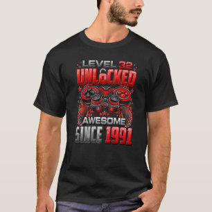Camiseta Nível 32 Desbloqueado Incrível Desde 1991 Aniversá