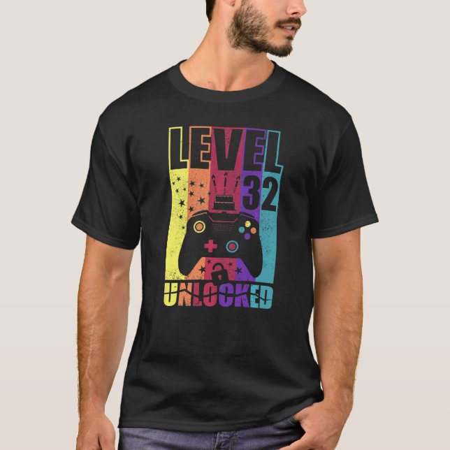 Camiseta Nível 32 Nível de aniversário desbloqueado 32º ani (Frente)