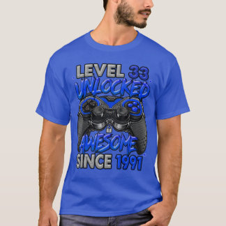 Camiseta Nível 33 Desbloqueado Incrível Desde 1991 Jogos 33
