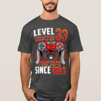 Camiseta Nível 33 Desbloqueado Incrível Desde 1993 33º Aniv