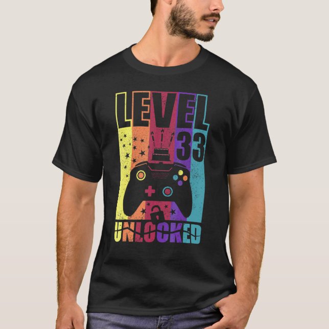 Camiseta Nível 33 Nível de aniversário desbloqueado 33º ani (Frente)