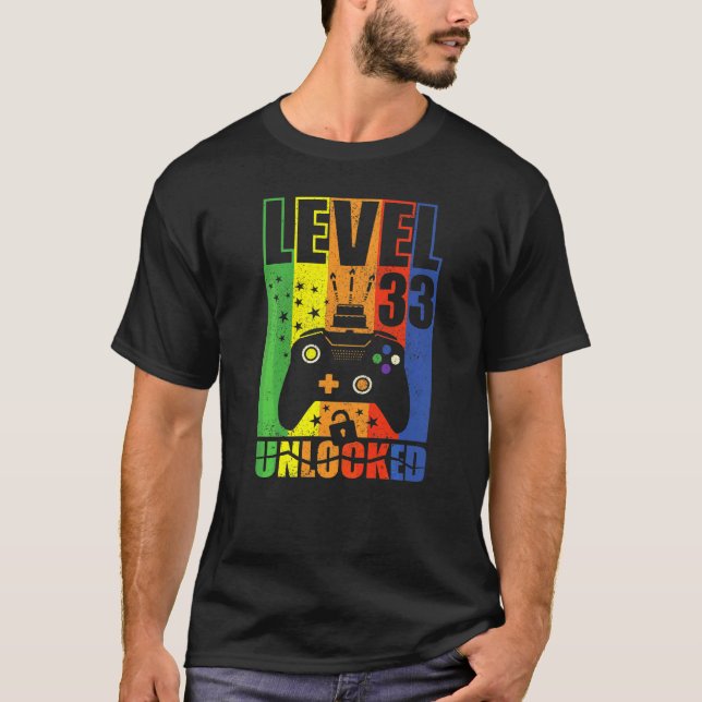 Camiseta Nível 33 Nível de aniversário desbloqueado 33º ani (Frente)