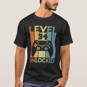 Camiseta Nível 34 Aniversário Desbloqueado Com 34 Anos É