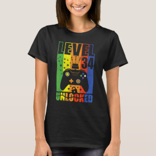 Camiseta Nível 34 de aniversário desbloqueado Nível até 34