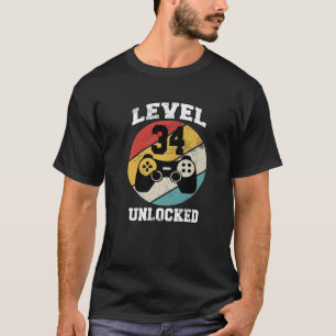 Camiseta Nível 34 Desbloqueado Com 34 Anos De Idade, Retro