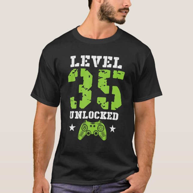 Camiseta Nível 35 - Design de jogos desbloqueados 35 - Aniv (Frente)