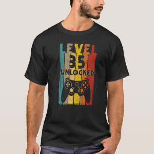 Camiseta Nível 35 Vídeo Gamer 35º Aniversário desbloqueado