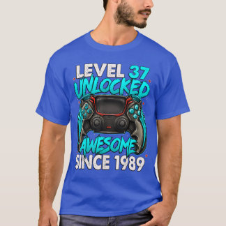 Camiseta Nível 37 Desbloqueado Incrível Desde 1989 Aniversá
