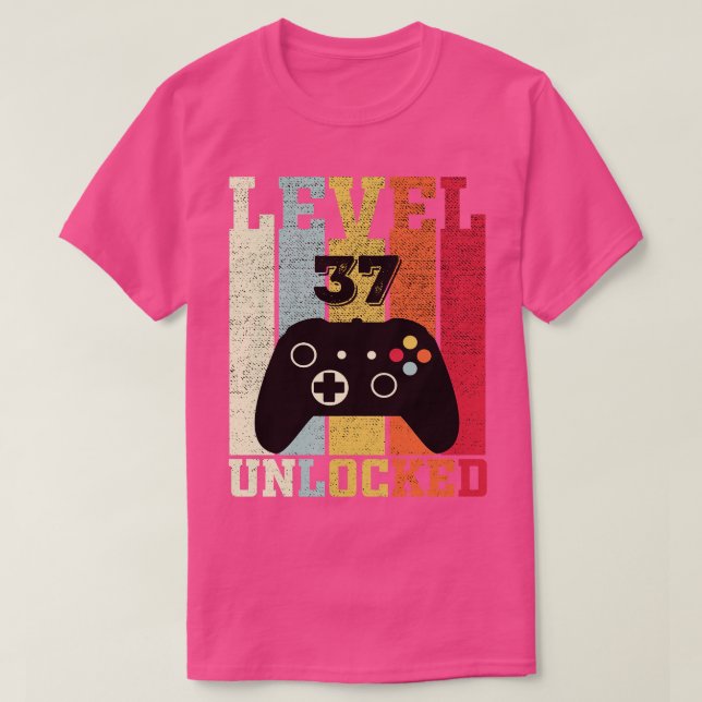 Camiseta Nível 37 Vídeo Engraçado Desbloqueado 37º presente (Frente do Design)