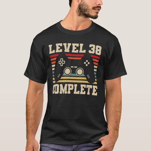 Camiseta Nível 38 Completo 38º Aniversário do Vídeo Gamer  (Frente)