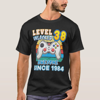 Camiseta Nível 38 Desbloqueado Incrível Desde 1984 Feliz 38