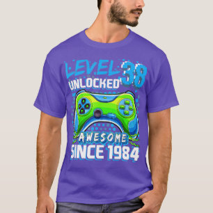Camiseta Nível 38 Desbloqueado Incrível Jogo de Vídeo 1984 