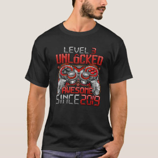 Camiseta Nível 3 Desbloqueado Incrível Desde 2019 aniversár
