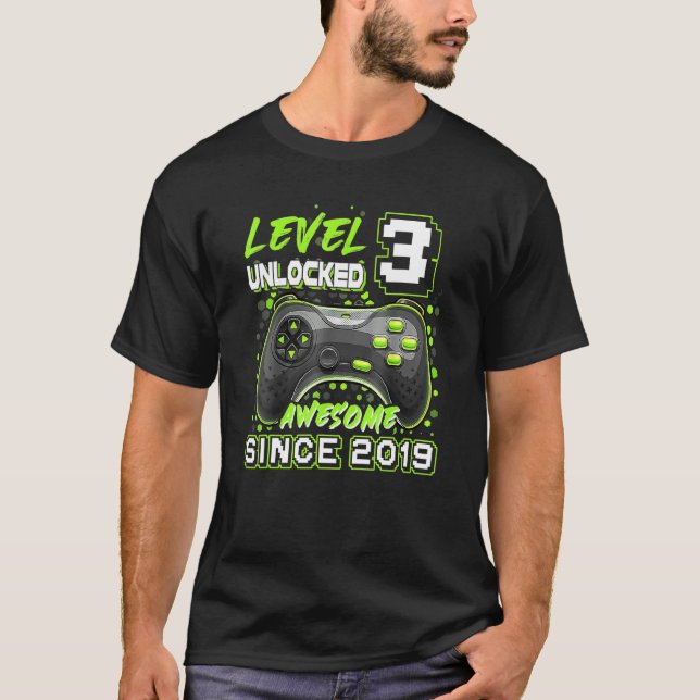 Camiseta Nível 3 Desbloqueado Incrível Desde 2019 aniversár (Frente)