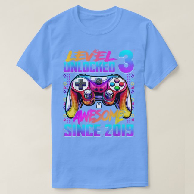 Camiseta Nível 3 Desbloqueado Incrível Desde 2019 aniversár (Frente do Design)