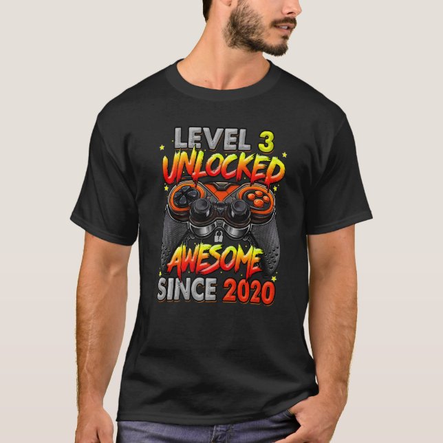 Camiseta Nível 3 Desbloqueado Incrível Desde 2020 aniversár (Frente)