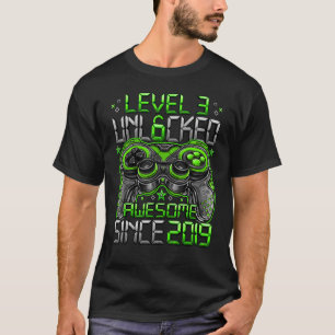 Camiseta Nível 3 Desbloqueado Incrível Desde a aniversário