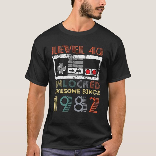 Camiseta Nível 40 Aniversário Desbloqueado De 40 Anos Si Fa (Frente)