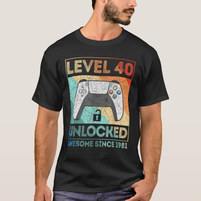 Camiseta Nível 40 Aniversário Desbloqueado De 40 Anos Si Fa (Frente)