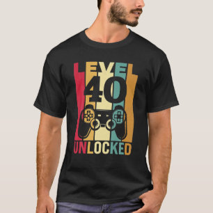 Camiseta Nível 40 Desbloqueado Divertido Aniversário de 40