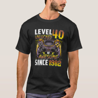 Camiseta Nível 40 Desbloqueado Incrível Desde 1982 aniversá