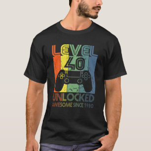 Camiseta Nível 40 Incrível Desbloqueado Desde 1980 40 Anive