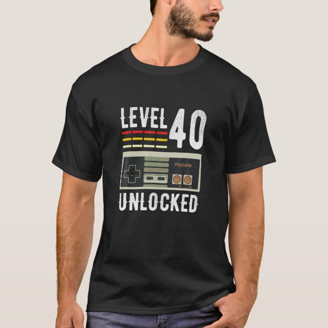 Camiseta Nível 40 Vídeo Gamer de Aniversário 40º Bday desbl (Frente)