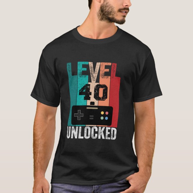 Camiseta Nível 40 Vídeo jogador de aniversário desbloqueado (Frente)