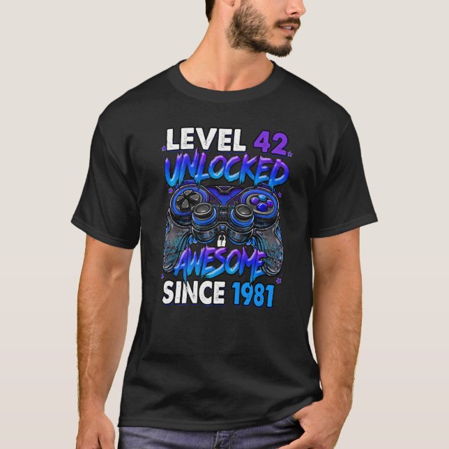 Camiseta Nível 42 Desbloqueado Incrível Desde 1981 42º Aniv (Frente)