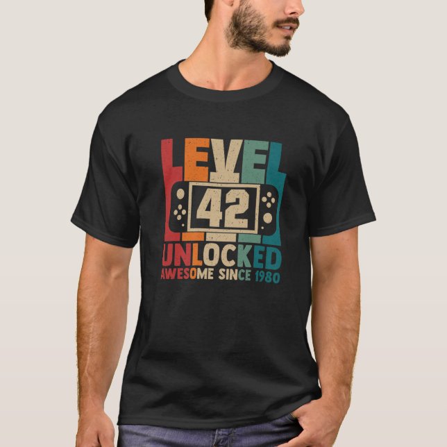 Camiseta Nível 42 Vídeo Gamer 1980 42Nd Bi Desbloqueado Inc (Frente)