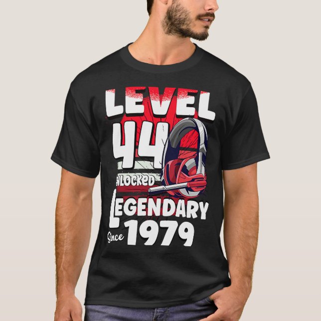 Camiseta Nível 44 anos desbloqueado desde 1979, jogador de  (Frente)