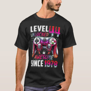 Camiseta Nível 44 Desbloqueado Incrível Desde 1978 44 Anive