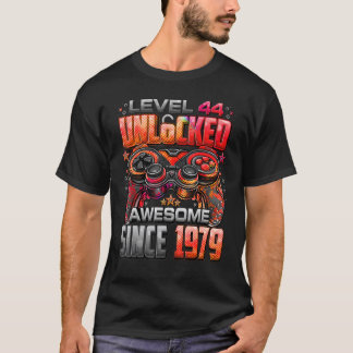 Camiseta Nível 44 Desbloqueado Incrível Desde 1979 44 Anive